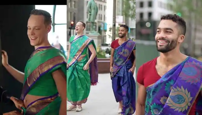 ‘Breaking gender stereotypes’: Two men don sarees for their friend’s wedding