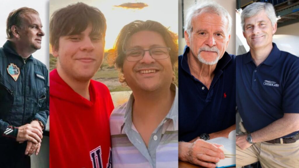 Hamish Harding, Shahzada Dawood, his son Suleman, Paul Henri Nargeolet, and Stockton Rush Hamish Harding, Shahzada Dawood, his son Suleman, Paul Henri Nargeolet, and Stockton Rush