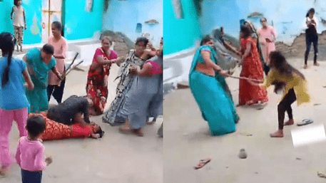 Madhya Pradesh: Most Entertaining Street Fight, Aunty Vs. Adversaries Goes Viral! | WATCH