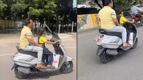 Underage Girl Drives Scooter Without Helmet, Father Rides On Backseat | VIDEO