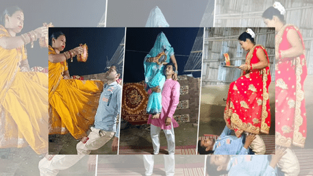Women Unique Way To See Moon: This Karwa Chauth Turn Your Husband Into A Fitness Prop | VIDEOS