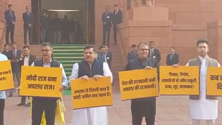 AAP MPs Protest in Parliament Over Law and Order in Delhi | WATCH