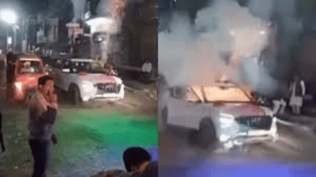 Bursting Firecrackers From A Sunroof? Wedding Car Catches Fire Within Seconds | WATCH