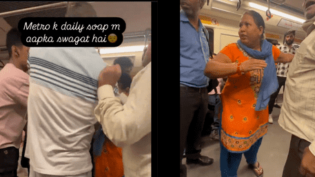 ‘Daily Kalesh In Metro’: Auntie Attack Young Man Over Pushing! | WATCH