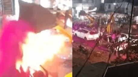 Fire Erupts During Shivaji Patil’s Welcome Aarti in Maharashtra | WATCH