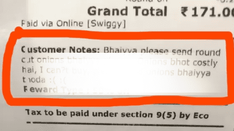 Swiggy Order Note ‘Bhaiyya Pls Send Round Onions Bhaiyya Pls’ Goes Viral