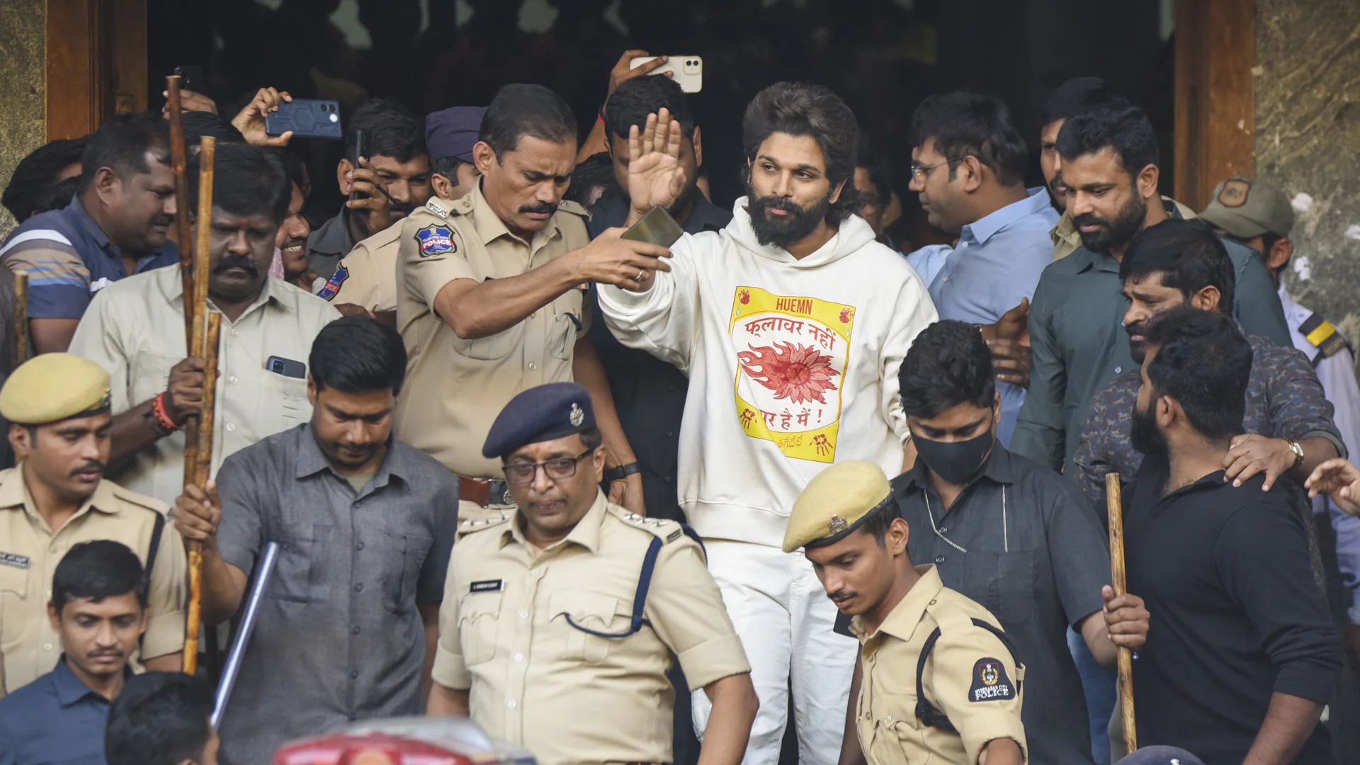 CCTV Footage Reveals Police Escorting Allu Arjun Following Stampede Incident at ‘Pushpa 2’ Premiere