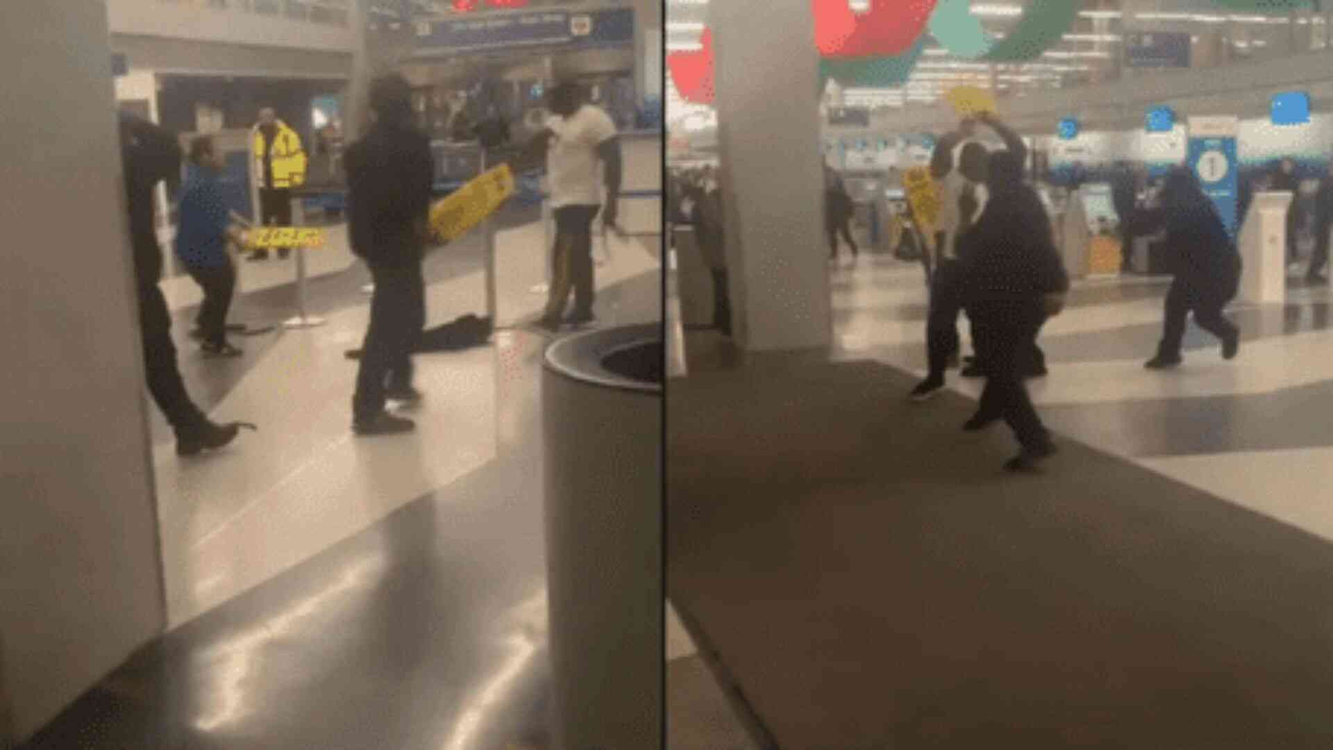 Passengers Use ‘Wet Floor’ Signs As Weapons In Wild Brawl At Chicago Airport | WATCH