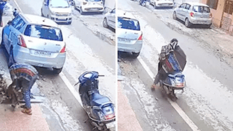 Potted Plot Twist: Woman On Scooter Steals Plants Like A Pro In Broad Daylight | WATCH