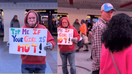 ‘Tip Me If Your Girl’s Hot’: Man Plays Clever Placard Forces Boyfriends To Tip Or Risk Disappointment | WATCH