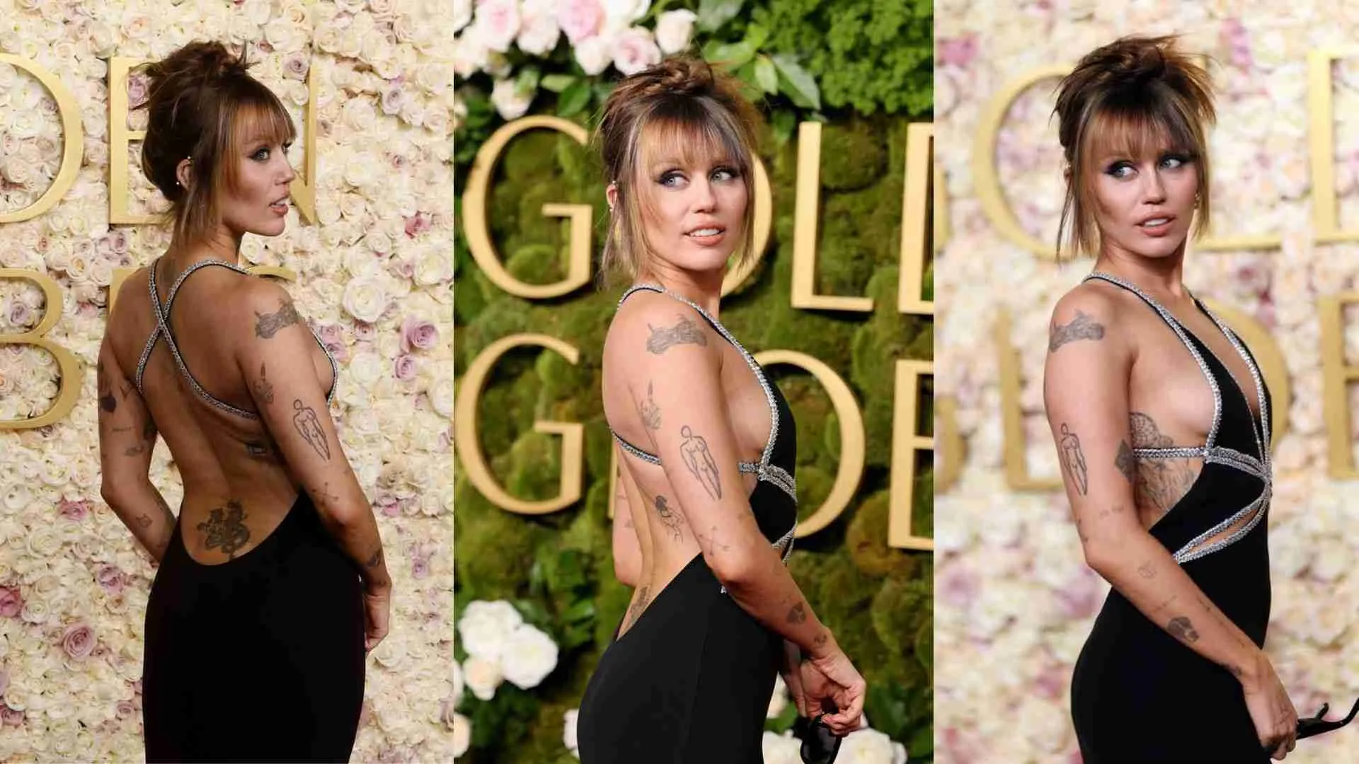 Golden Globes 2025: Miley Cyrus Shows Off Her Tattoos in a Backless, Side-Baring Dress