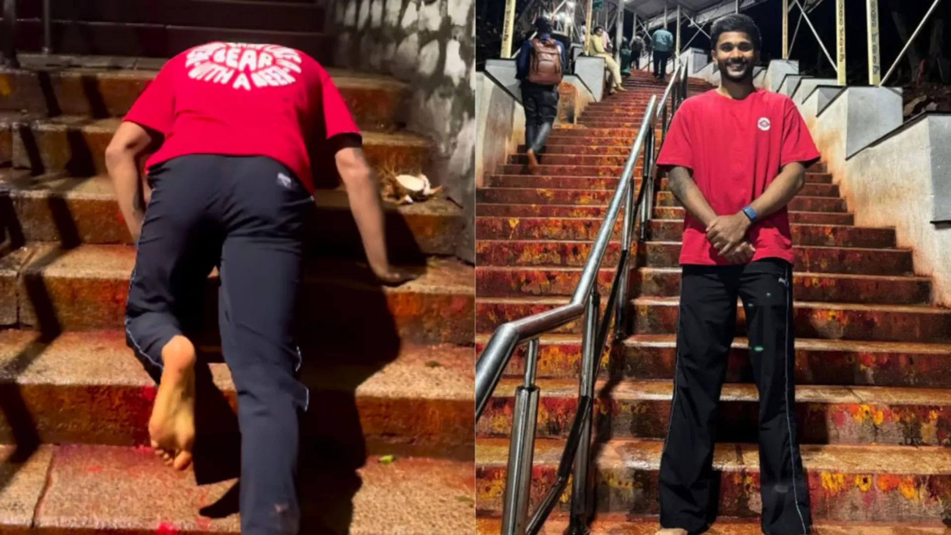 Nitish Kumar Reddy Climbs Tirupati Stairs on Knees in Viral Video After Returning from Australia