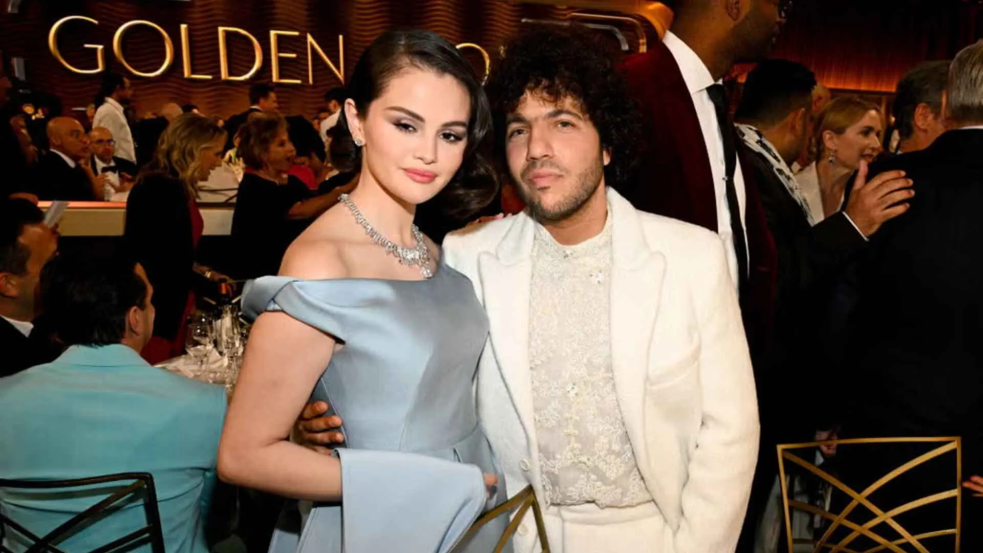 Selena Gomez Wows in Custom Prada at the Golden Globes with Benny Blanco