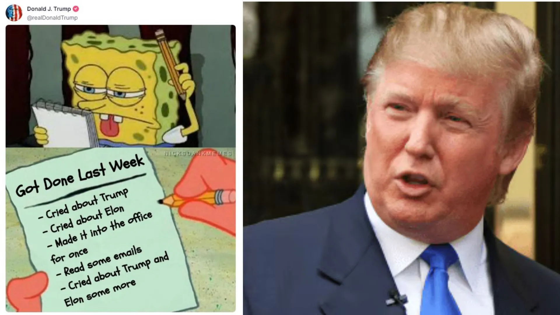 Donald Trump Posts SpongeBob Meme to Taunt Federal Employees After Uproar over Musk’s email
