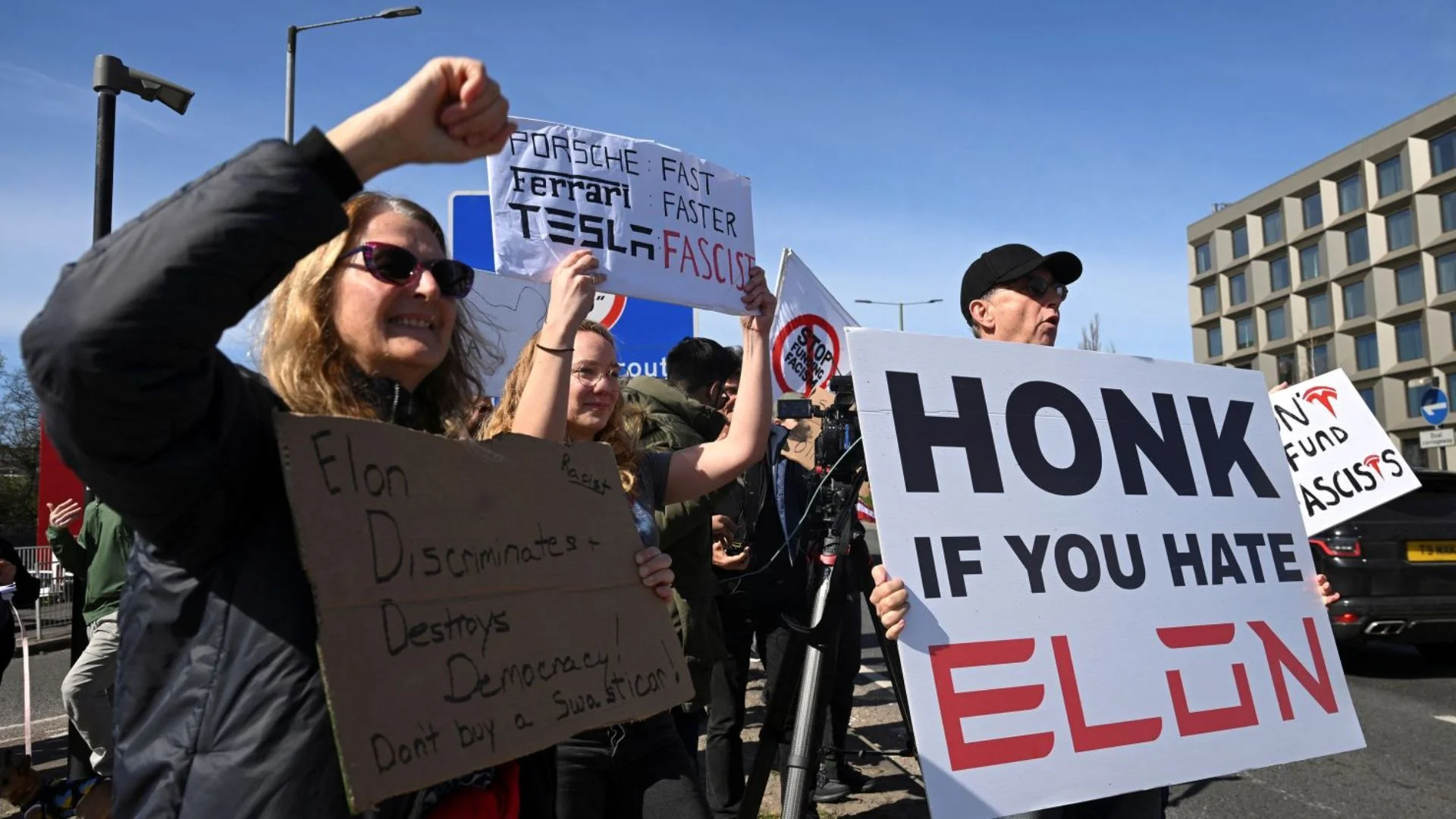 Tesla Takedown: Protesters In London Join Global Movement Against Elon Musk