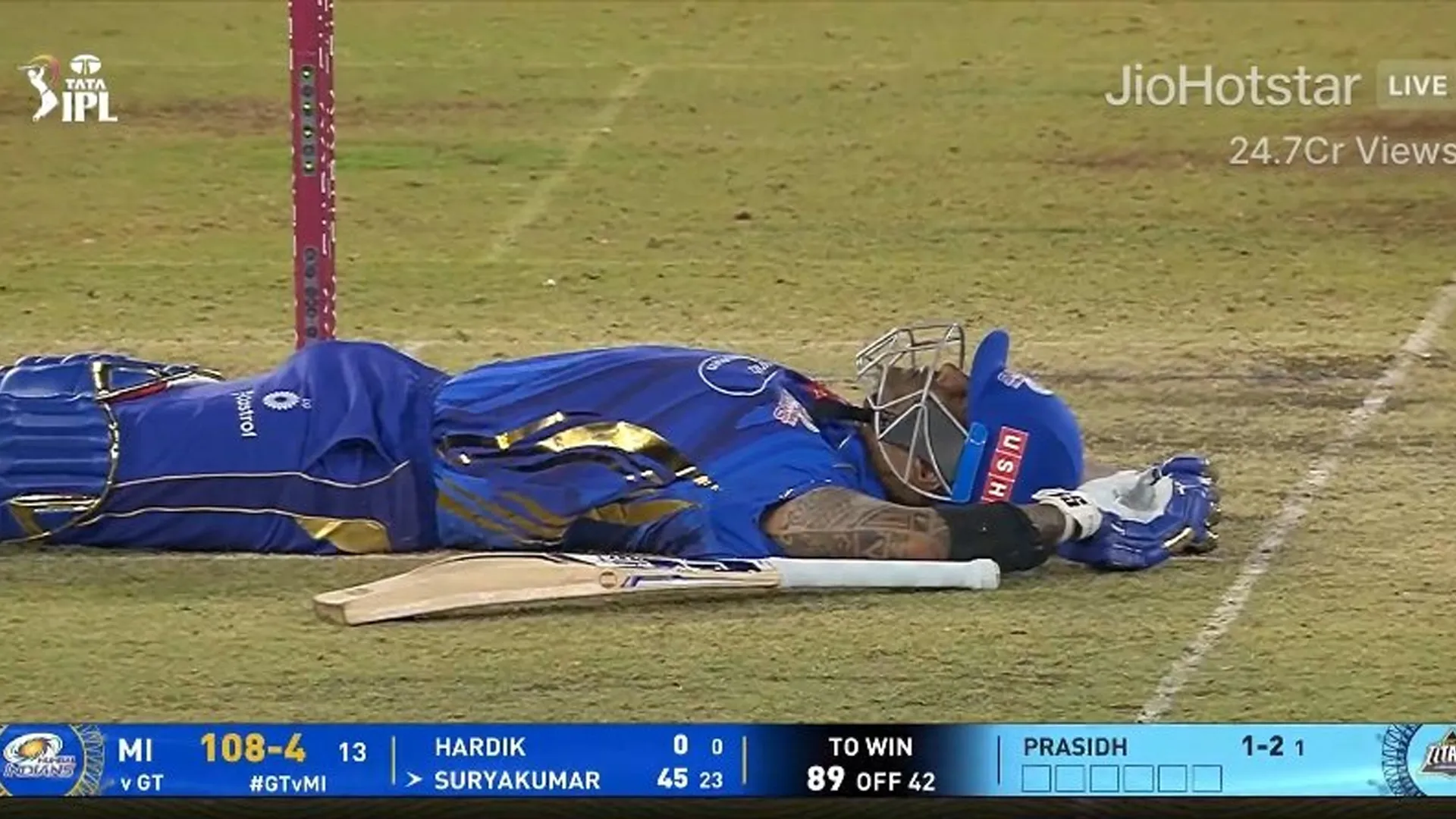 Suryakumar Yadav Collapses After Brutal Helmet Blow in Match Against GT | Watch