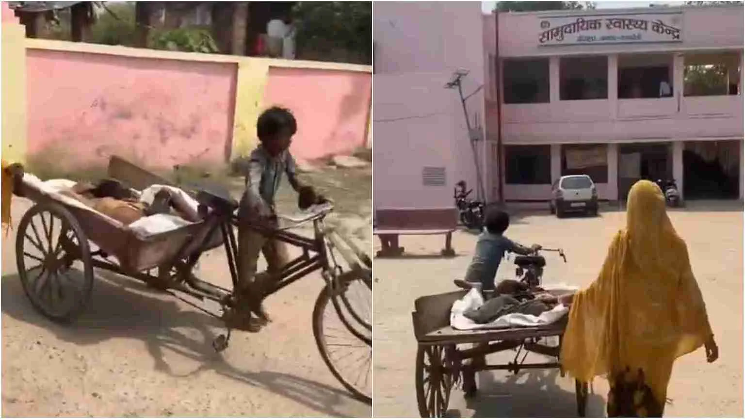 ‘Desi Jugaad’: UP Kid Becomes Ambulance Driver With A Scrap Cart Taking Brother To Hospital | WATCH