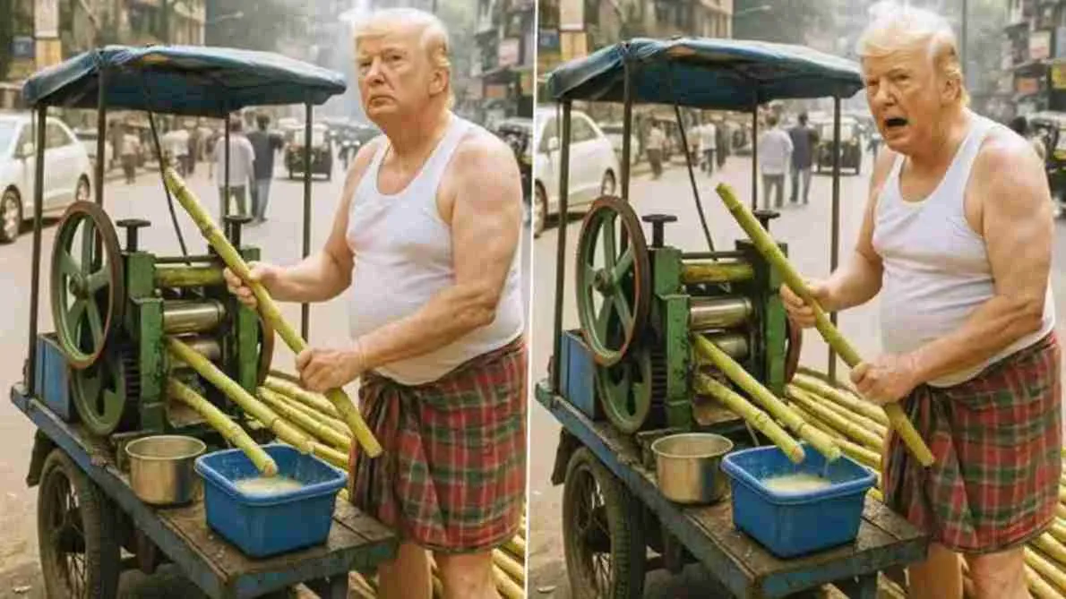 Donald Trump Selling ‘20 Rupay Ka Ganne Ka Juice’: AI Video Goes Viral | WATCH