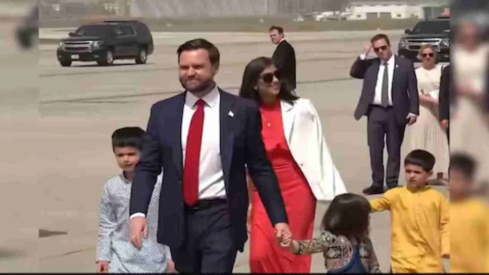 In Pics And Video: US Vice President JD Vance Arrives In India, His Kids Kurta Look Goes Viral