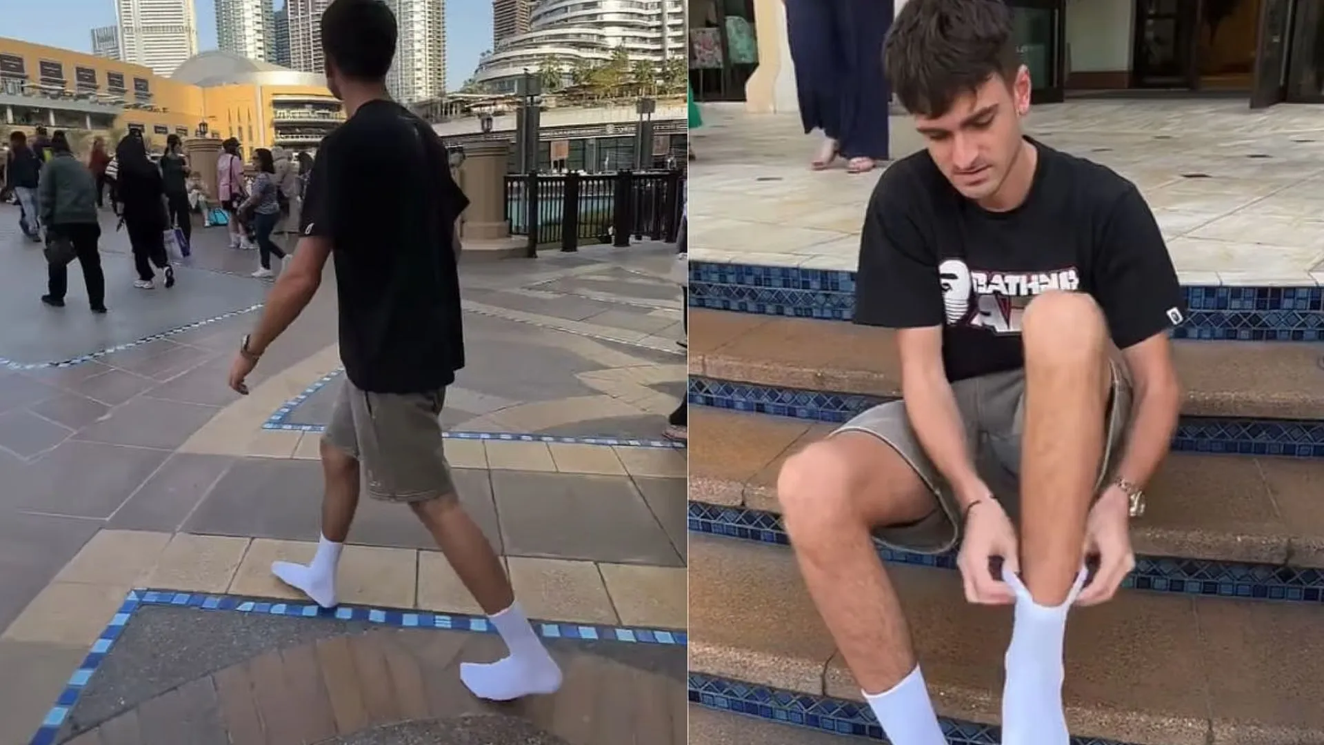 Man Walks Through Dubai in White Socks to Test Cleanliness | WATCH