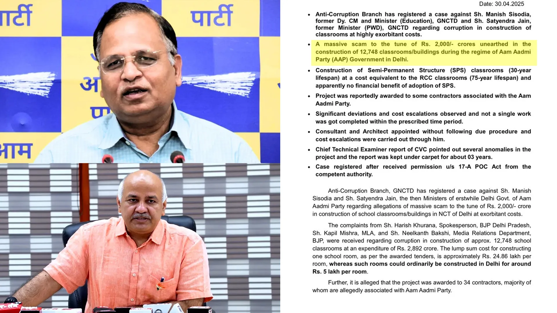 Manish Sisodia, Satyendar Jain Face New Corruption Case in ₹2,000 Crore Scam