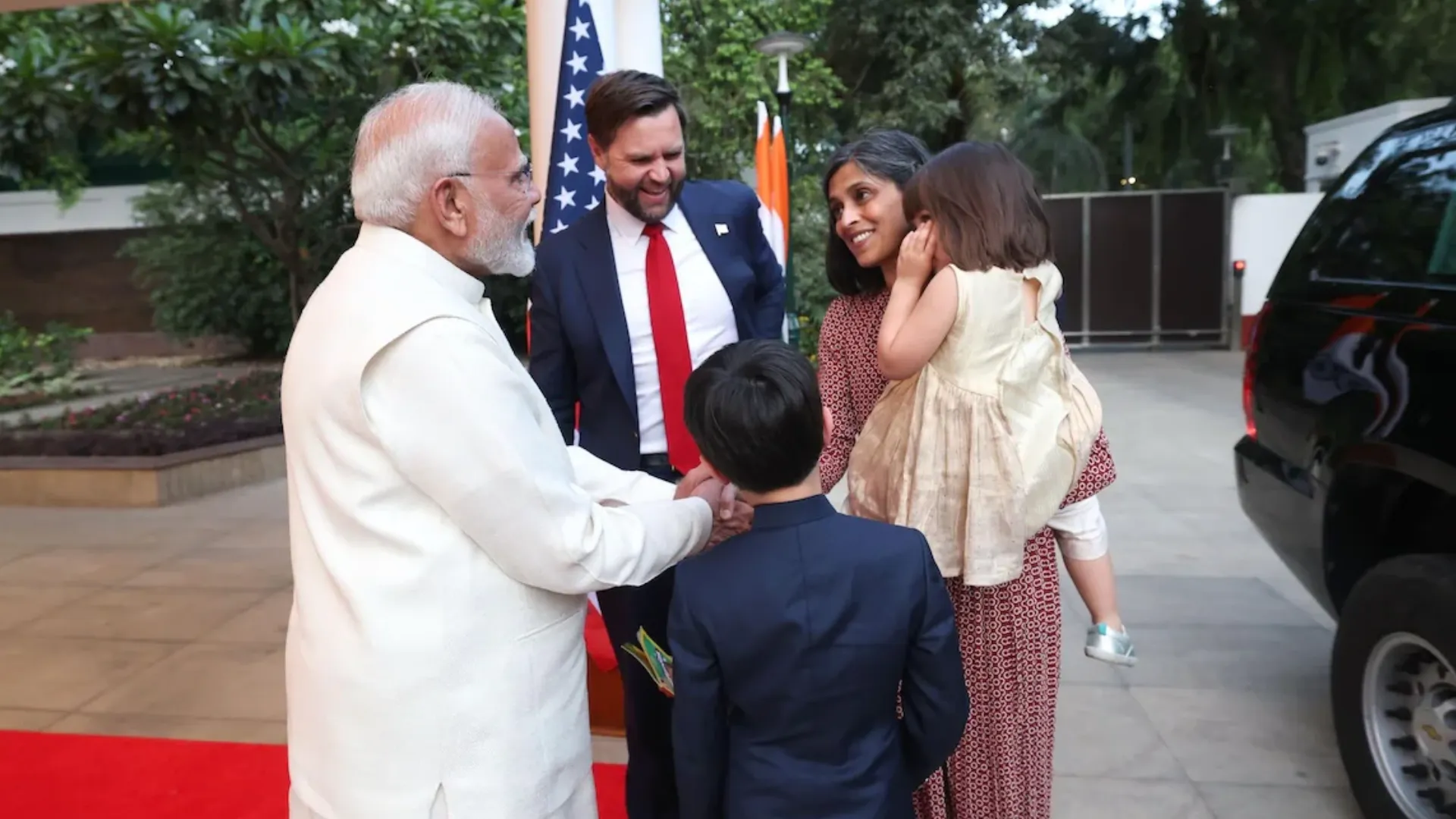 PM Modi Meets JD Vance, Usha Vance, Children on India Visit