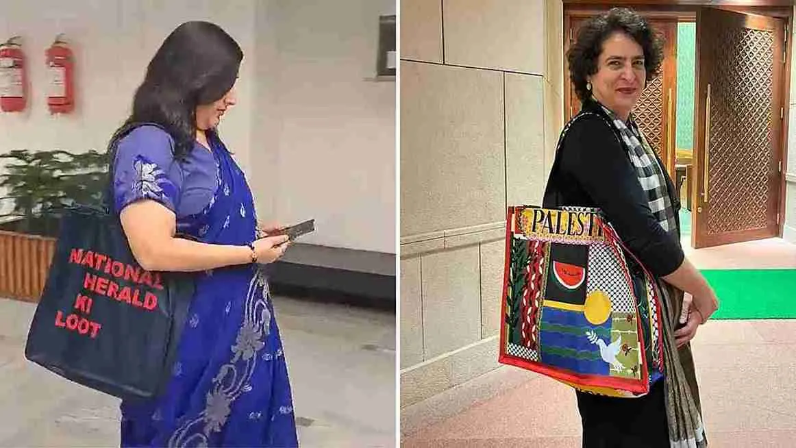Tote Bag Politics In Parliament With ‘National Herald Ki Loot’ Bag: BJP MP Bansuri Swaraj Targets Gandhis | WATCH