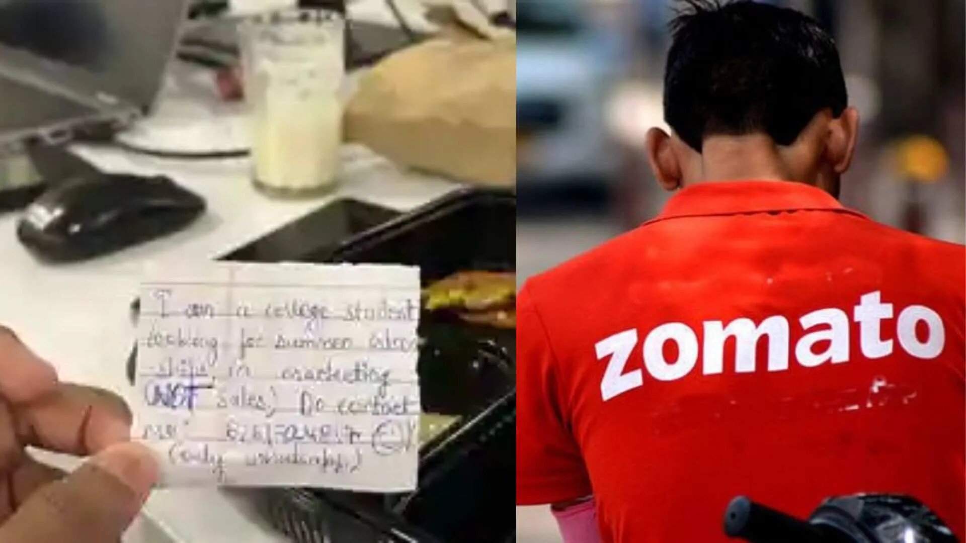 Zomato Delivery Agent Leaves ‘Looking for Internship’ Note with Food Order, Melts Hearts