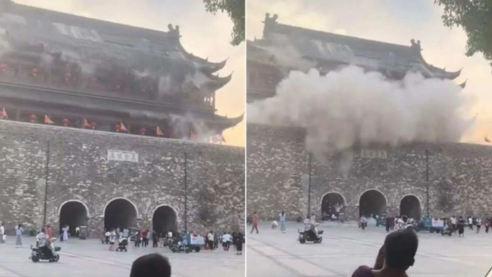 600-Year-Old Chinese Fengyang Drum Tower’s Roof Crashes Down | VIDEO
