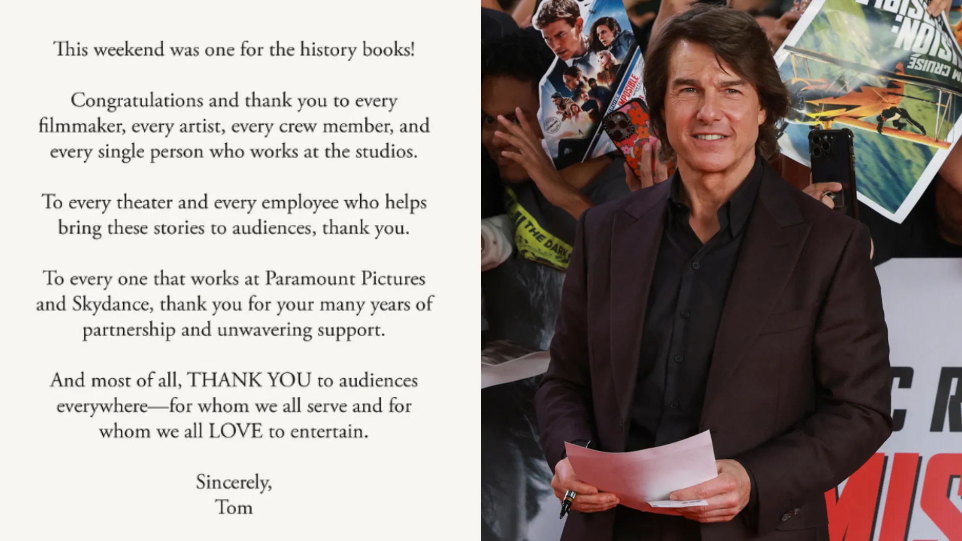 Tom Cruise Pens Emotional Note After Mission Impossible 8’s Box Office Success