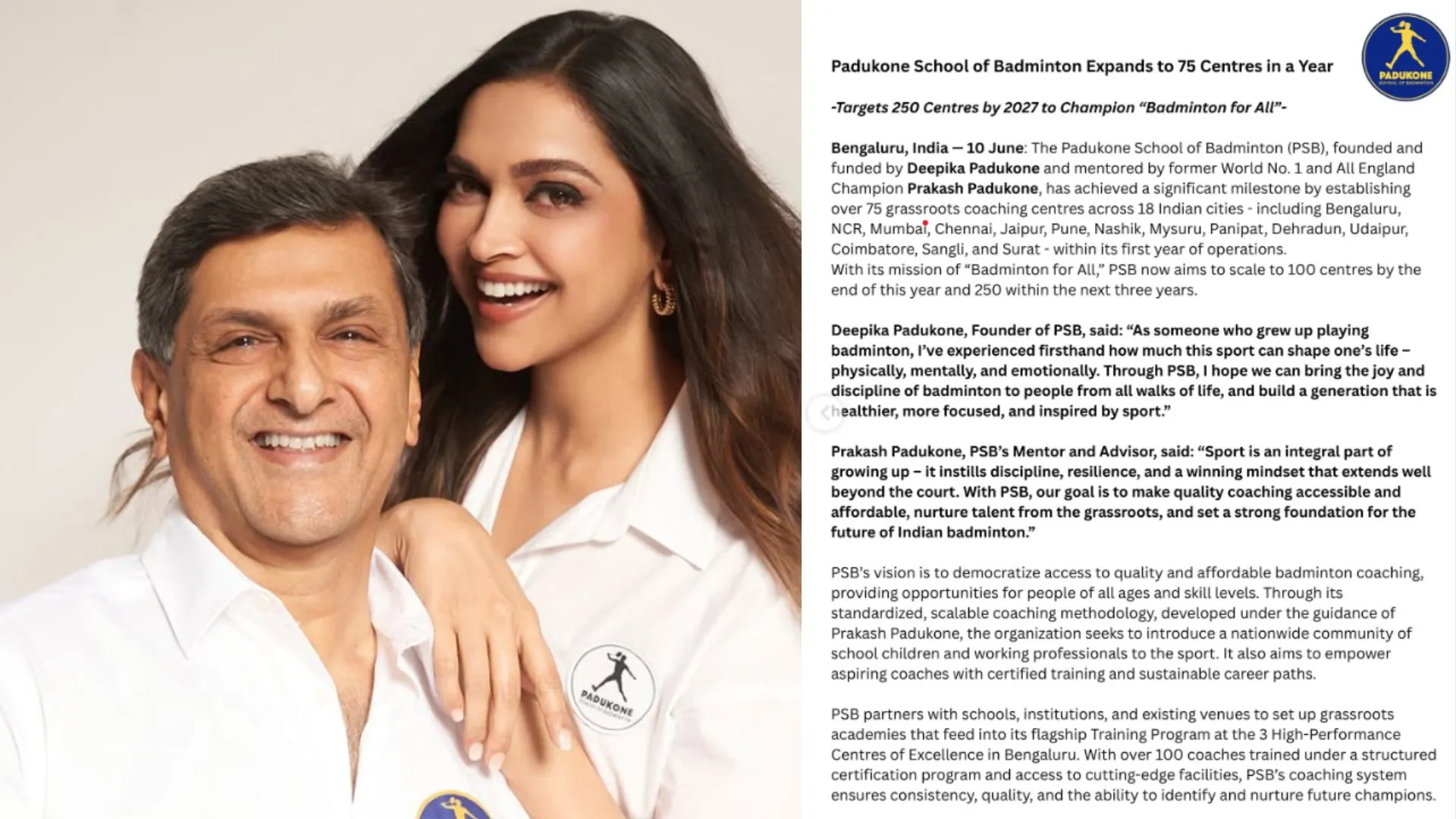 Deepika Padukone and Her Father Launch Badminton School to Promote the Sport