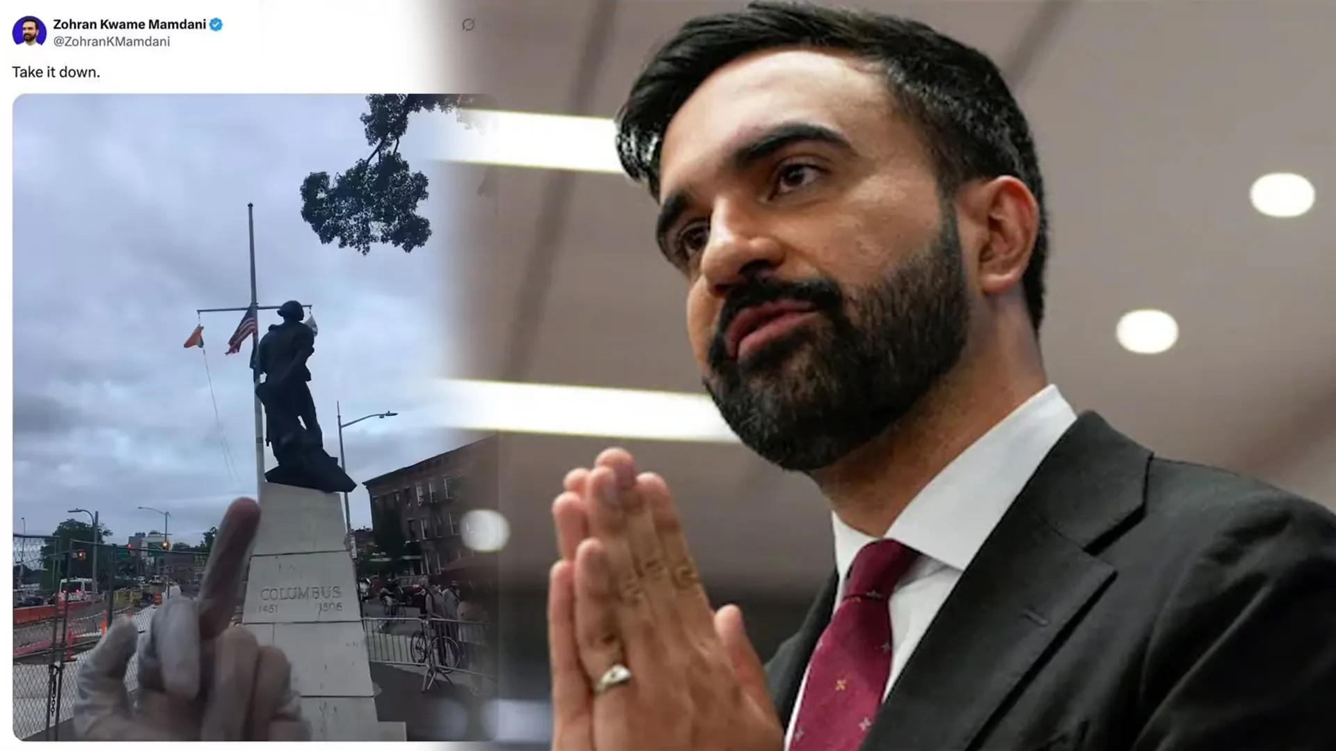 Zohran Mamdani Faces Backlash for 2020 Middle Finger at Columbus Statue